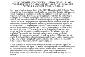 Directive 13/CT-TTg 2017 increasing use domestically produced supplies commodities bidding process