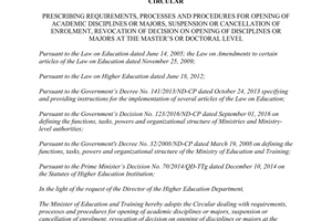 Circular 09/2017/TT-BGDDT requirements procedures for opening revocation of master or doctoral level