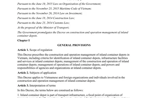 Decree 38/2017/ND-CP on construction operation management of inland container depots