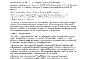 Decree 36/2017/ND-CP functions tasks powers organizational structure Ministry of Natural Resources