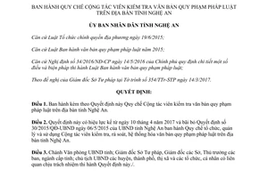 Quyết định 40/2017/QĐ-UBND Cộng tác viên kiểm tra văn bản quy phạm pháp luật Nghệ An 2017