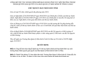 Quyết định 615/QĐ-UBND 2017 công bố thủ tục hành chính mới lĩnh vực môi trường tỉnh Cà Mau