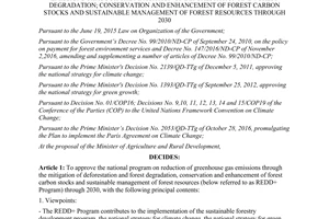 Decision 419/QD-TTg 2017 reduction greenhouse gas degradation enhancement carbon forest