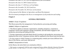 Decree 40/2017/ND-CP on management of salt production trading