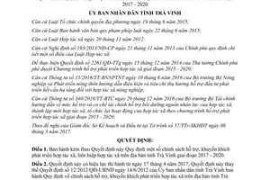 Quyết định 04/2017/QĐ-UBND hỗ trợ phát triển hợp tác xã liên hiệp hợp tác xã Trà Vinh 2017 2020