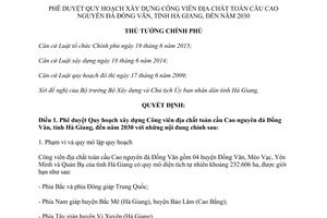 Quyết định 438/QĐ-TTg Quy hoạch xây dựng Công viên địa chất Đồng Văn Hà Giang đến 2030 2017