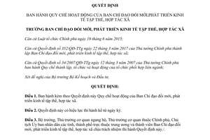 Quyết định 201/QĐ-BCĐĐMPTKTTTHTX hoạt động Ban Chỉ đạo đổi mới phát triển kinh tế tập thể 2017