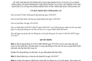 Quyết định 18/2017/QĐ-UBND bãi bỏ 33/2013/QĐ-UBND quy chế phát ngôn báo chí Long An 2017