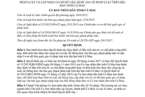 Quyết định 07/2017/QĐ-UBND rà soát hệ thống hóa văn bản quy phạm cập nhật Cơ sở dữ liệu Cà Mau