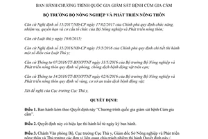 Quyết định 1206/QĐ-BNN-TY 2017 Chương trình quốc gia giám sát bệnh Cúm gia cầm H7N9