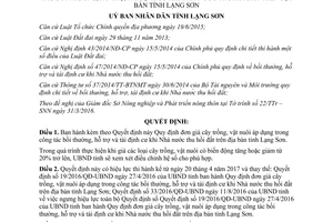 Quyết định 11/2017/QĐ-UBND đơn giá cây trồng vật nuôi công tác bồi thường hỗ trợ thu hồi đất Lạng Sơn