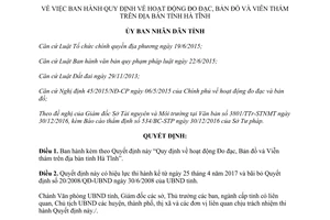 Quyết định 12/2017/QĐ-UBND hoạt động Đo đạc Bản đồ Viễn thám Hà Tĩnh 2017