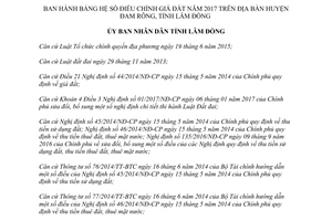 Quyết định 20/2017/QĐ-UBND Bảng hệ số điều chỉnh giá đất Đam Rông Lâm Đồng 2017