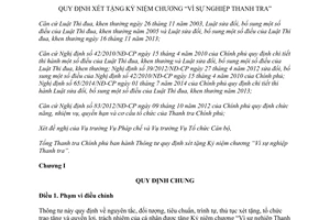 Thông tư 01/2017/TT-TTCP xét tặng Kỷ niệm chương Vì sự nghiệp Thanh tra