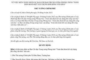 Quyết định 444/QĐ-TTg nhân sự Phong trào Toàn dân đoàn kết xây dựng đời sống văn hóa 2017