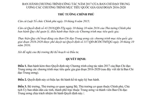 Quyết định 442/QĐ-TTg Chương trình công tác Ban Chỉ đạo chương trình mục tiêu quốc gia 2017