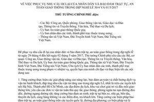Công điện 503/CĐ-TTg phục vụ nhu cầu đi lại của nhân dân bảo đảm trật tự an toàn giao thông dịp Lễ 2017