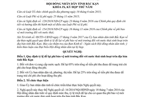 Nghị quyết 06/2017/NQ-HĐND tỷ lệ để lại phí bảo vệ môi trường nước thải sinh hoạt Bắc Kạn