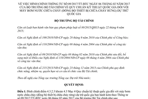 Quyết định 645/QĐ-BTC đính chính Thông tư 09/2017/TT-BTC Quy chuẩn kỹ thuật máy bơm nước chữa cháy 2017
