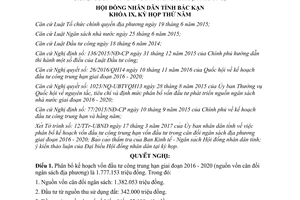 Nghị quyết 03/2017/NQ-HĐND phân bổ vốn đầu tư công trung hạn Bắc Kạn 2016 2020