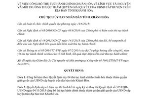 Quyết định 933/QĐ-UBND 2017 công bố thủ tục chuẩn hóa tài nguyên môi trường Khánh Hòa