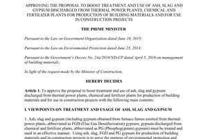 Decision 452/QD-TTg treatment use of ash slag gypsum fertilizer plants to produce building materials