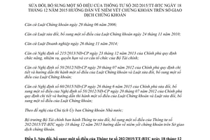 Thông tư 29/2017/TT-BTC sửa đổi 202/2015/TT-BTC niêm yết chứng khoán trên Sở giao dịch chứng khoán