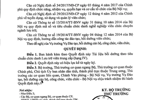 Quyết định 1275/QĐ-BNV 2017 Tài liệu bồi dưỡng theo tiêu chuẩn chức danh Lưu trữ viên trung cấp