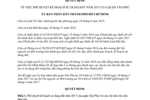 Quyết định 1690/QĐ-UBND 2017 phê duyệt kế hoạch sử dụng đất quận Tân Phú Hồ Chí Minh