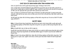 Quyết định 936/QĐ-UBND 2017 thủ tục hành chính lĩnh vực quản lý nông lâm thủy sản Khánh Hòa