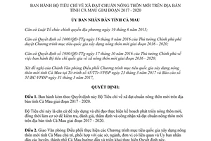 Quyết định 705/QĐ-UBND 2017 tiêu chí xã đạt chuẩn nông thôn mới Cà Mau 2017 2020