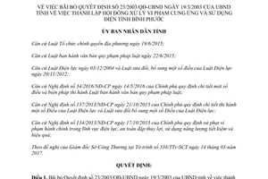 Quyết định 16/2017/QĐ-UBND bãi bỏ 23/2003/QĐ-UBND Hội đồng xử lý vi phạm cung ứng điện Bình Phước