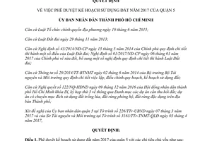 Quyết định 1709/QĐ-UBND 2017 phê duyệt kế hoạch sử dụng đất quận 5 Hồ Chí Minh