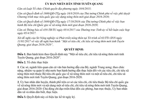 Quyết định 115/QĐ-UBND tiêu chí chỉ tiêu xã nông thôn mới Tuyên Quang 2016 2020 2017