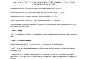 Decree 44/2017/ND-CP on the rate of contribution to the occupational accident and disease insurance fund