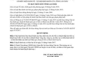 Quyết định 09/2017/QĐ-UBND Quy định tiêu chí bến xe khách thấp hơn bến xe khách loại 6 Lai Châu
