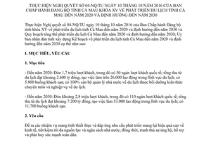 Kế hoạch 30/KH-UBND 2017 thực hiện Nghị quyết 04-NQ/TU phát triển du lịch tỉnh Cà Mau