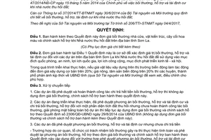 Quyết định 14/2017/QĐ-UBND đơn giá bồi thường nhà cây cối chính sách nhà nước thu hồi đất Sơn La