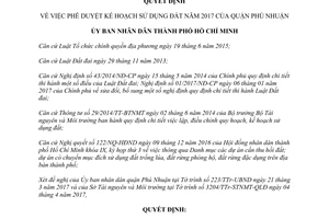 Quyết định 1789/QĐ-UBND 2017 phê duyệt kế hoạch sử dụng đất quận Phú Nhuận Hồ Chí Minh