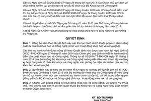 Quyết định 819/QĐ-BKHCN thủ tục hành chính phạm vi quản lý Bộ Khoa học Công nghệ 2017