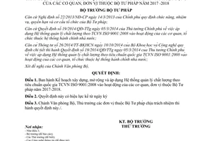 Quyết định 552/QĐ-BTP xây dựng mở rộng áp dụng Hệ thống quản lý chất lượng tiêu chuẩn quốc gia 2017