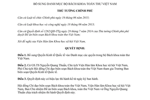 Quyết định 520/QĐ-TTg bổ sung Danh mục bộ Bách khoa toàn thư Việt Nam 2017