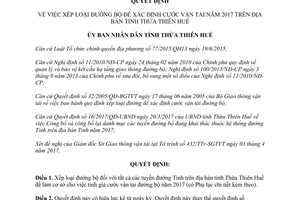 Quyết định 790/QĐ-UBND xếp loại đường bộ để xác định cước vận tải Thừa Thiên Huế 2017
