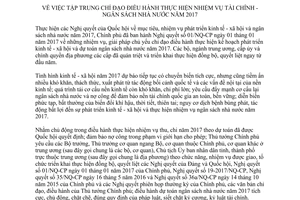 Chỉ thị 14/CT-TTg tập trung chỉ đạo điều hành thực hiện nhiệm vụ tài chính ngân sách nhà nước 2017