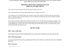 Nghị quyết 04/2017/NQ-HĐND quy định mức trích khoản thu hồi qua công tác thanh tra Quảng Nam