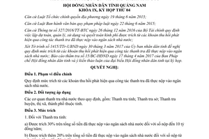 Nghị quyết 04/2017/NQ-HĐND mức trích từ khoản thu phát hiện qua công tác thanh tra Quảng Nam