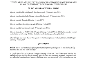 Quyết định 10/2017/QĐ-UBND bãi bỏ văn bản quy phạm pháp luật tài nguyên môi trường Hải Dương