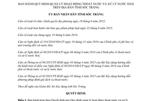 Quyết định 18/2017/QĐ-UBND quản lý thoát nước xử lý nước thải Sóc Trăng