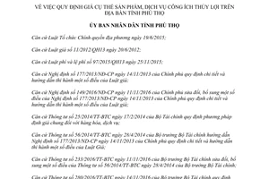 Quyết định 10/2017/QĐ-UBND giá cụ thể sản phẩm dịch vụ công ích thủy lợi Phú Thọ