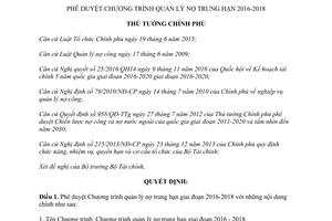 Quyết định 544/QĐ-TTg Chương trình quản lý nợ trung hạn 2016 2018 2017